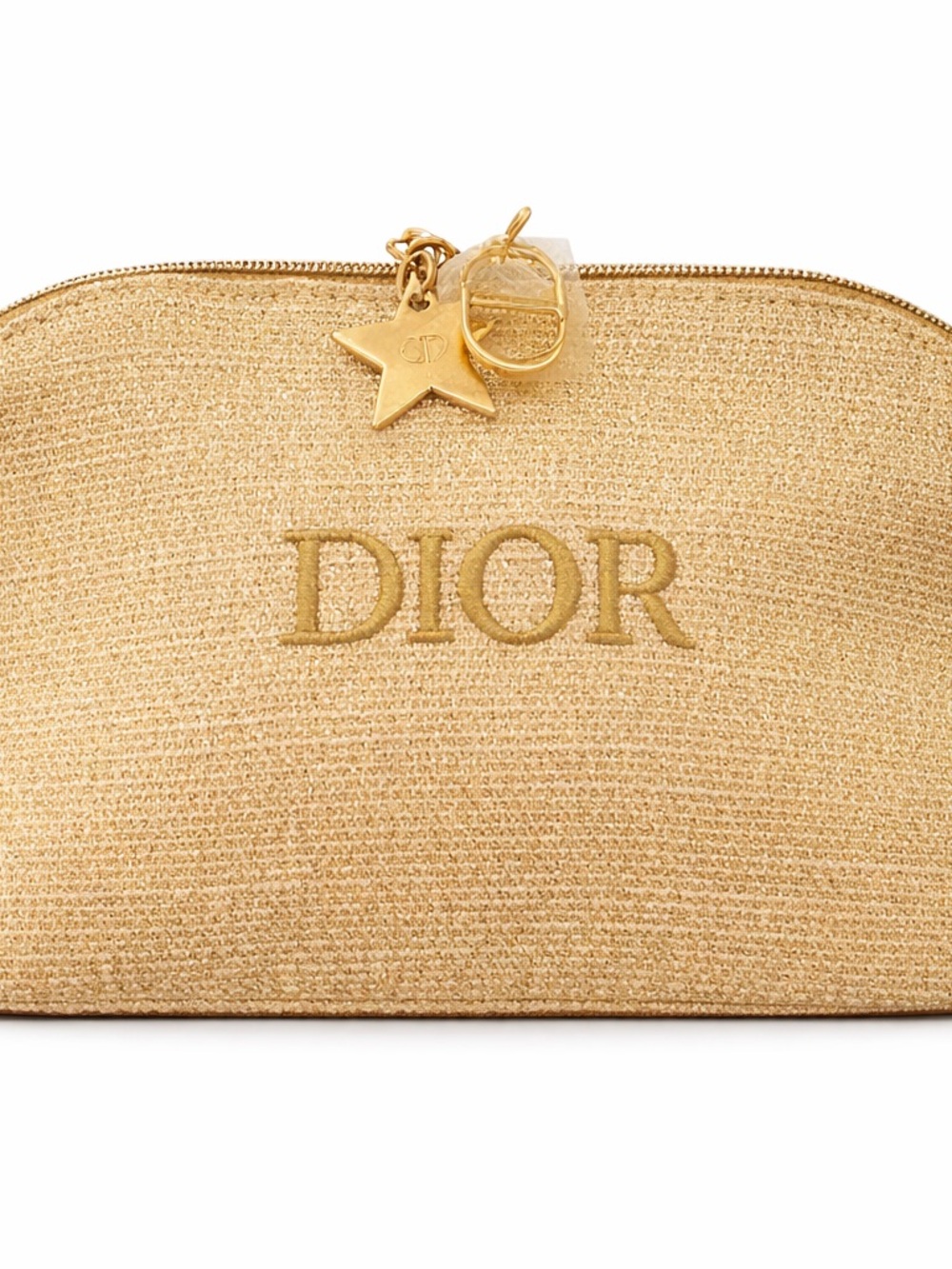 Dior Shimmery Gold Embroidered Cosmetic Pouch with Star Charm